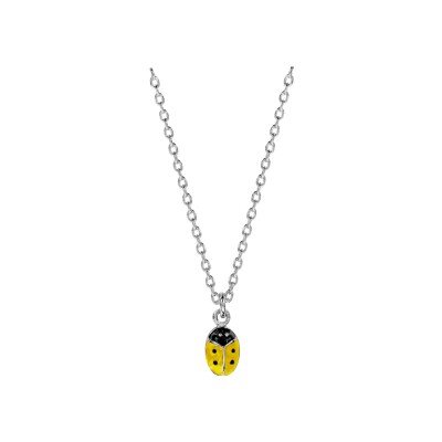 Collier argent enfant coccinelle résine jaune et point noir 36+2cm