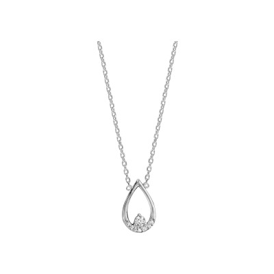 Collier argent rhodié pendentif goutte oxydes blancs sertis 38+4cm