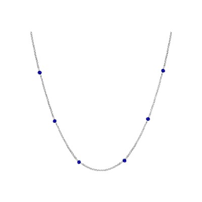 Collier argent rhodié boules perles de verre facetees bleu fonce 70+10cm