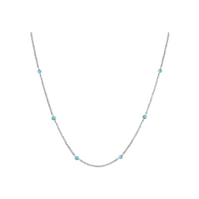 Collier argent rhodié boules perles de verre facetees bleu clair 70+10cm