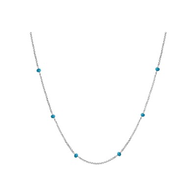 Collier argent rhodié boules perles de verre facetees turquoise 70+10cm