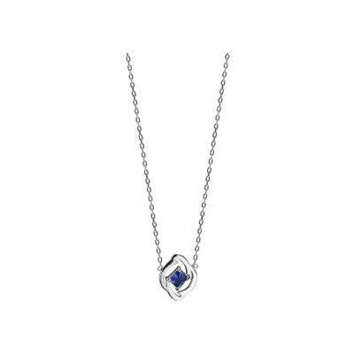 Collier argent rhodié pendentif carré bleu fonce 42+3cm