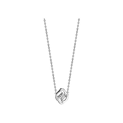 Collier argent rhodié pendentif carré oxyde blanc serti 42+3cm