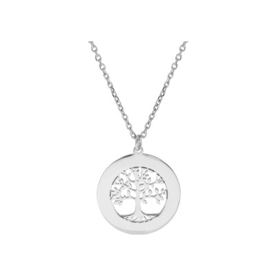 Collier argent rhodié petit arbre de vie 20mm contour à graver 38+4cm