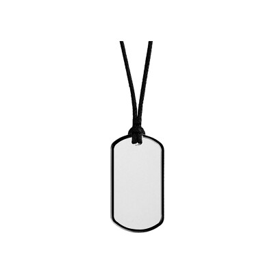 Collier cordon + plaque cadre noir argent 50cm