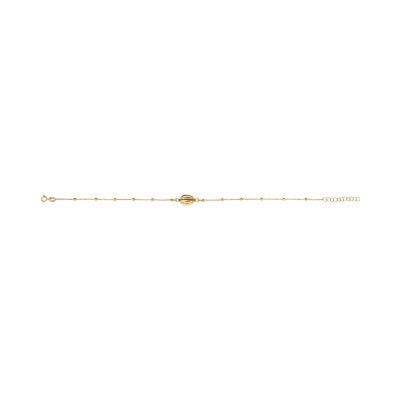 Chaîne cheville argent et dorure jaune motif coquillage et boules 23+3cm