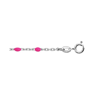 Chaîne cheville argent rhodié olives résine rose fluo 23+3cm