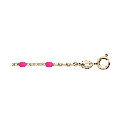 Chaîne cheville argent et dorure jaune olives résine rose fluo 23+3cm