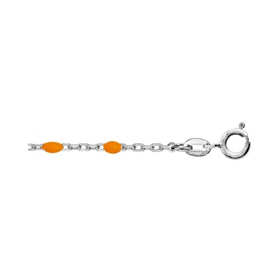 Chaîne cheville argent rhodié olives résine orange fluo 23+3cm