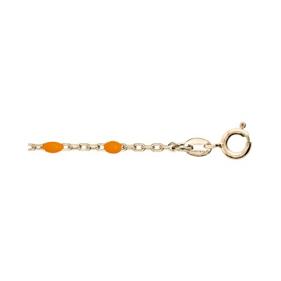 Chaîne cheville argent et dorure jaune olives résine orange fluo 23+3cm