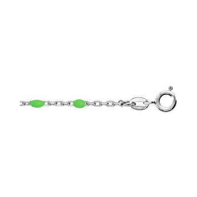 Chaîne cheville argent rhodié olives résine vert fluo 23+3cm
