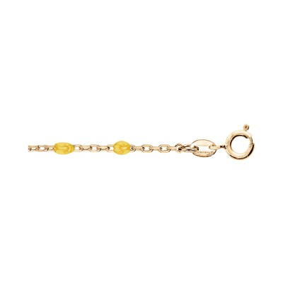 Chaîne cheville argent et dorure jaune olives résine jaune transparent 23+3cm