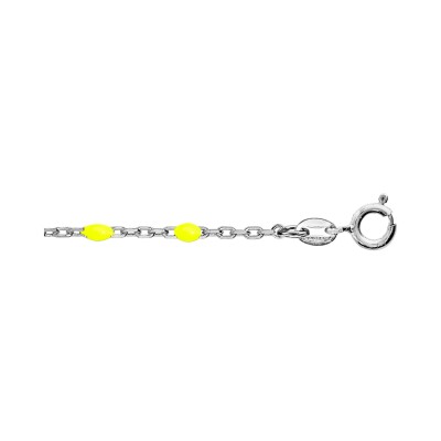 Chaîne cheville argent rhodié olives résine jaune fluo 23+3cm