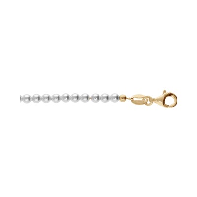 Chaîne cheville argent et dorure jaune perles 3mm blanche imitation 23+3cm