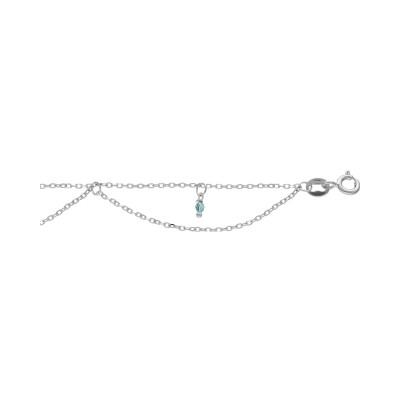 Chaîne cheville argent rhodié 2 rangs empierées bleu clair 23+2cm