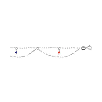 Chaîne cheville argent rhodié 2 rangs empierées multi couleurs 23+3cm