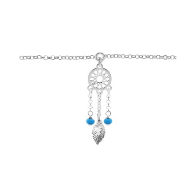 Chaîne cheville argent rhodié attrape rêve boules résine bleu ciel 23+3cm