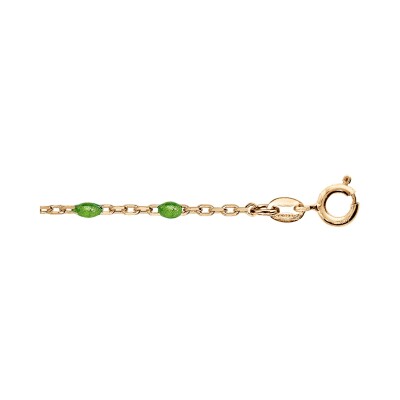 Chaîne cheville argent et dorure jaune olives résine vert 23+3cm