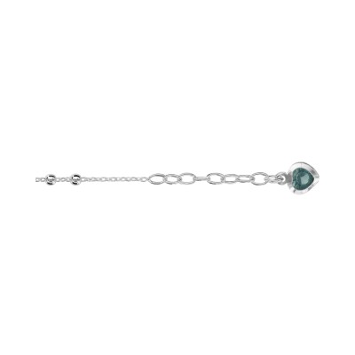 Chaîne cheville argent avec double boule pampille coeur pierre bleu ciel synthetique 23+2cm