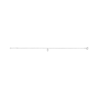 Chaîne cheville argent rhodié croix oxydes blancs sertis 23+2cm