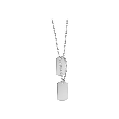 Collier argent chaîne boules + 2 plaques gi 50cm (+19cm)
