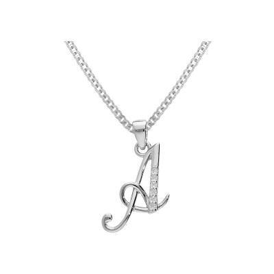Collier argent rhodié pendentif initiale a oxydes blancs sertis 42+3cm