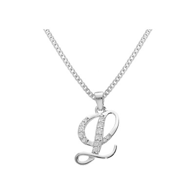 Collier argent rhodié pendentif initiale l oxydes blancs sertis 42+3cm