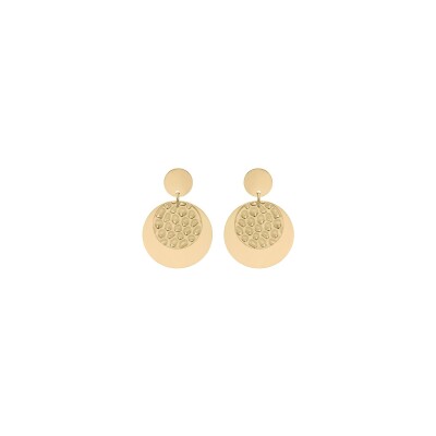 Boucles d'oreilles tige acier et pvd doré double pastille