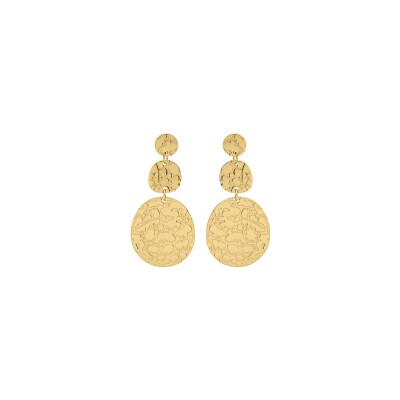 Boucles d'oreilles tige acier et pvd doré embossé