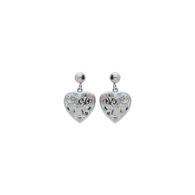 Boucles d'oreilles tige acier stella mia forme coeur arbre de vie bleu avec nacre