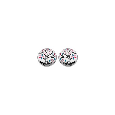 Boucles d'oreilles tige stella mia rond arbre de vie noir et nacre