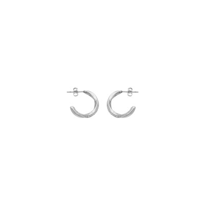 Boucles d'oreilles tige acier demi Boucles d'oreilles créoles avec oxydes blancs
