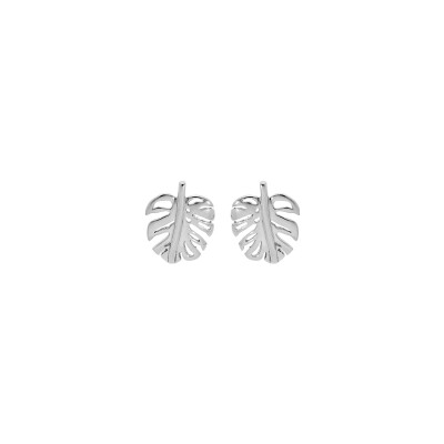 Boucles d'oreilles tige acier avec pendentif feuillage