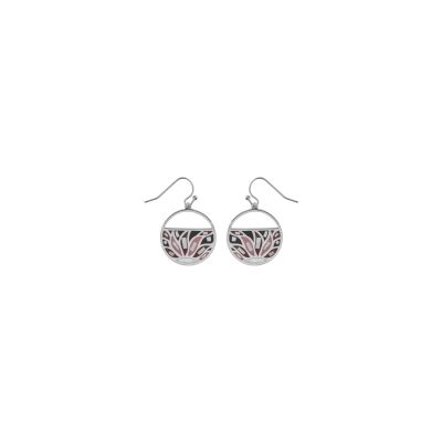 Boucles d'oreilles acier crochet stella mia rond résine et nacre blanche et rose