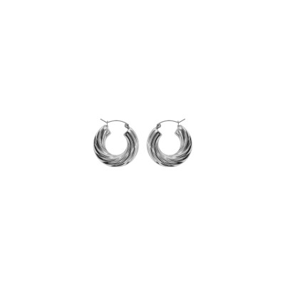 Boucles d'oreilles créoles acier ronde large torsadée 28mm