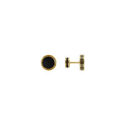 Boucles d'oreilles acier doré jaune fermoir a vis et caoutchouc résine noire 8mm