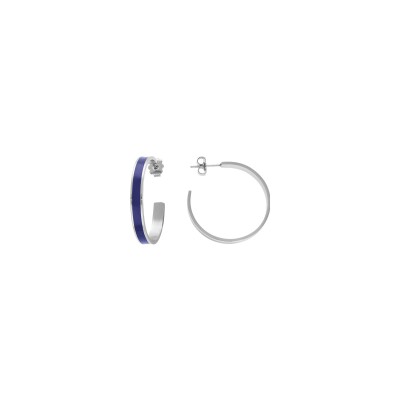 Boucles d'oreilles créoles acier 30mm résine bleu