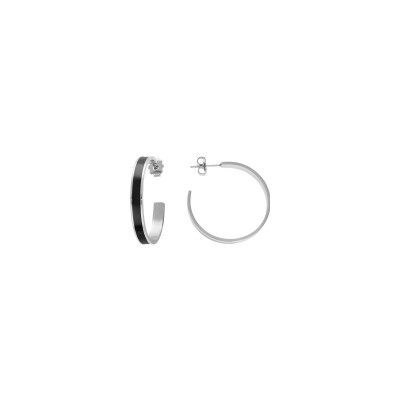 Boucles d'oreilles créoles acier 30mm résine noire