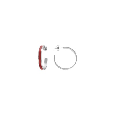 Boucles d'oreilles créoles acier 30mm résine rouge