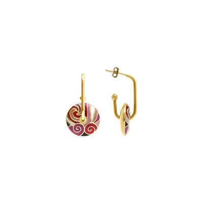 Boucles d'oreilles tige acier doré stella mia anneau résine rouge