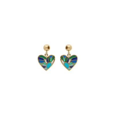 Boucles d'oreilles tige acier doré stella mia coeur résine bleu vert