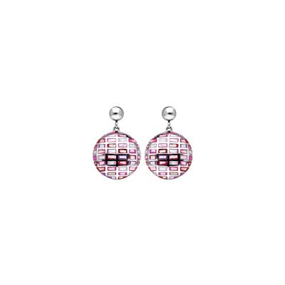 Boucles d'oreilles tige acier stella mia ronde résine rose et nacre
