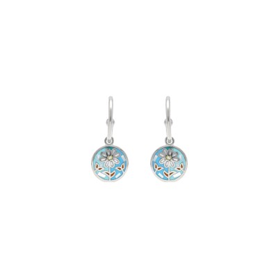 Boucles d'oreilles tige acier stella mia ronde résine et nacre fleur