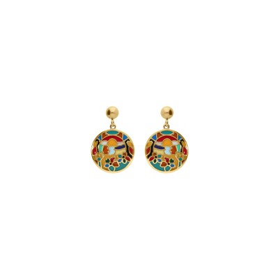 Boucles d'oreilles tige acier doré jaune stella mia ronde résine multi couleur