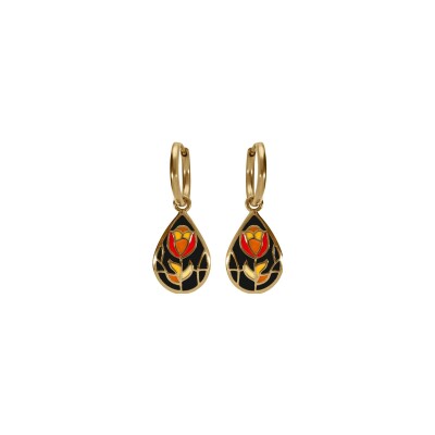 Boucles d'oreilles tige acier doré jaune stella mia forme goutte résine noire et rouge