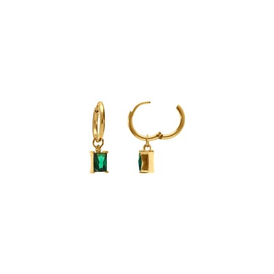 Boucles d'oreilles créoles acier doré 12mm pampille oxyde vert restangulaire