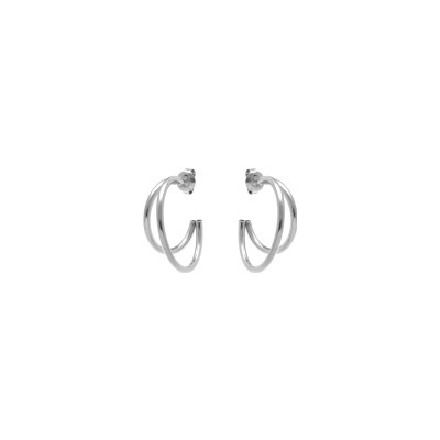Boucles d'oreilles créoles acier 2 rangs