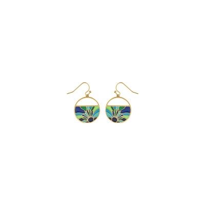 Boucles d'oreilles acier doré jaune stella mia résine bleu et verte