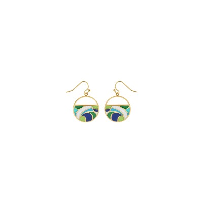 Boucles d'oreilles acier doré jaune stella mia résine verte et bleu