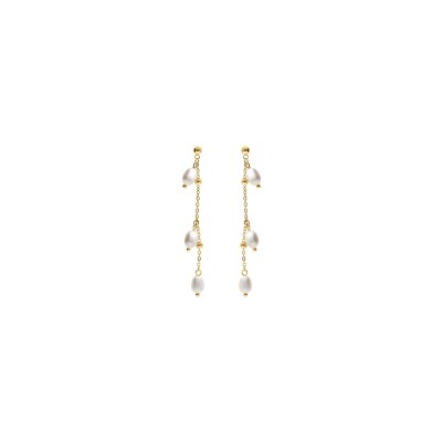 Boucles d'oreilles tige acier et pvd doré et perles de culture d'eau douce